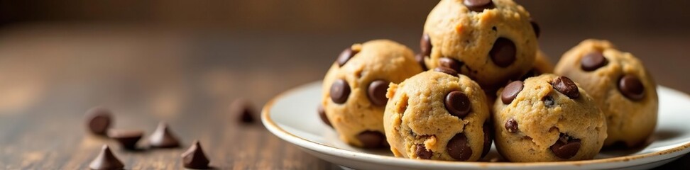 Chocolate chunk cookie dough balls on a plate, dessert, cookies