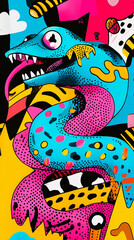 Colorful snake and ladder mural featuring vibrant art style in urban setting