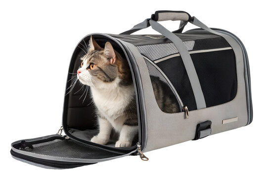 Best portable pet carrier bag for cats and small dogs, stylish and breathable travel enclosure mesh ventilation, durable and foldable design, isolated PNG cut out, transparent background, 4K download