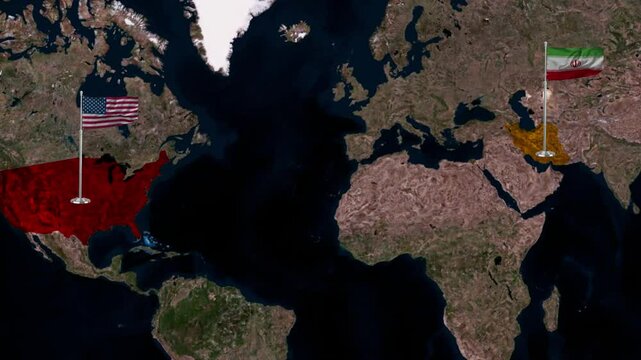 United States and iran map animation showcasing geographical features and borders for global comparison and analysis.