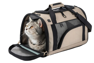 Best portable pet carrier bag for cats and small dogs, stylish and breathable travel enclosure mesh ventilation, durable and foldable design, isolated PNG cut out, transparent background, 4K download