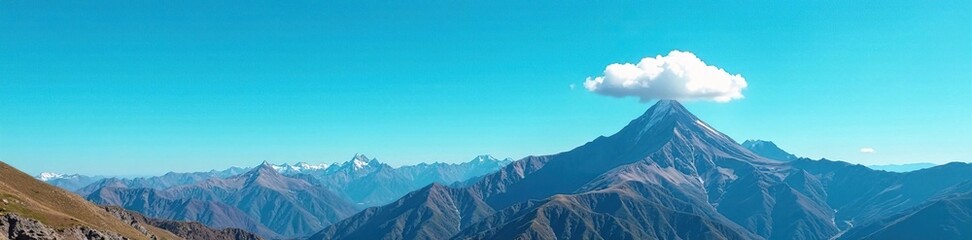 Mountain range with a solitary cloud drifting lazily across the cerulean sky, nature, serene