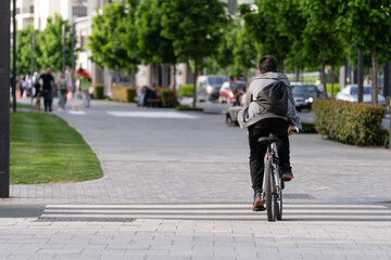 Cyclist rides a bicycle