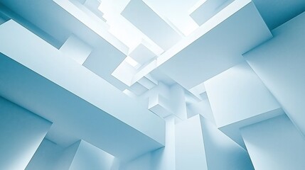 Abstract blue geometric shapes, 3D rendering, light background.