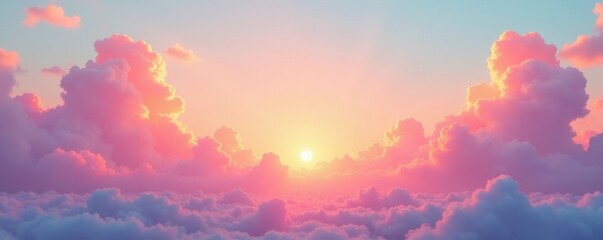 Pastel sunset with soft pink and orange clouds in the sky, peaceful scene, warm light