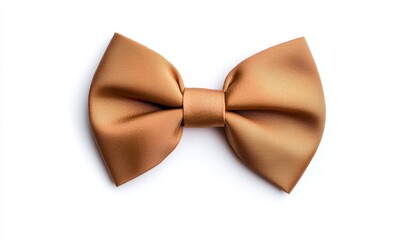Elegant Satin Bow Tie in Warm Brown Color on White Background
