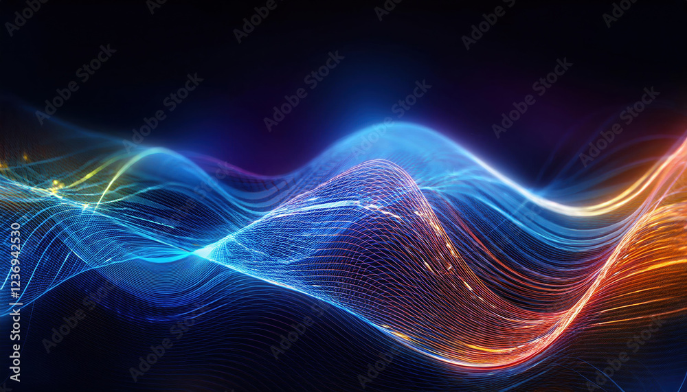 Poster futuristic abstract background featuring dynamic wave design, emphasizing connection and movement