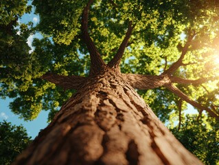 Naklejka premium Majestic Tree with Lush Green Leaves Under Bright Sunlight