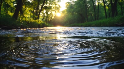 Fototapeta premium River ripples sunset forest nature tranquility background