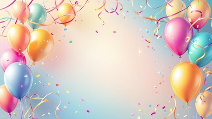Colorful balloons and confetti create a fun and happy birthday party celebration background