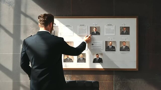 Detective Team Briefing Before Operation with Evidence Board