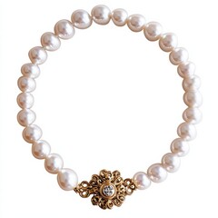 Obraz premium Vintage pearl necklace with a gold floral clasp on a white background