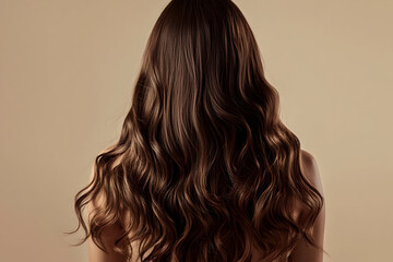 Naklejka premium Woman with long, flowing beach waves, back view, natural texture