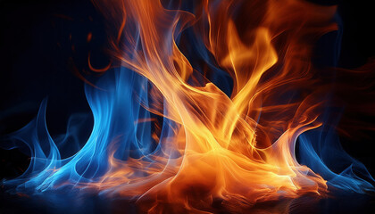 Fototapeta premium Vibrant flame dancing with flickering orange, yellow, and blue tones, creating mesmerizing visual display