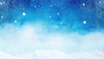 Obraz premium Winter watercolor gradient background with falling snow texture, creating serene atmosphere
