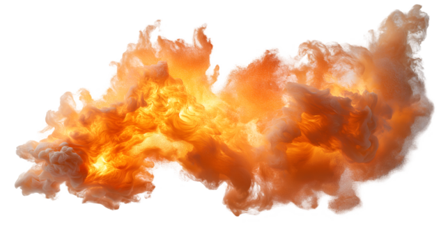 Abstract Orange Ink Explosion Dynamic Fluid Swirl, Artistic Fire and Color Background, isolated on transparent background.