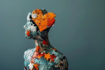A puzzle piece person missing a heart  symbolizing challenges in recognizing emotions