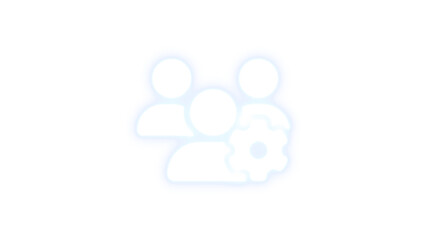 Users gear icon white  color glowing neon on black background