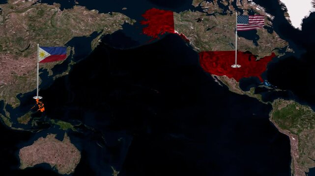 United States and Philippines map animation showcasing geographical features and borders for global comparison and analysis