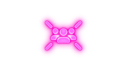 Users rays icon pink color glowing neon on black background