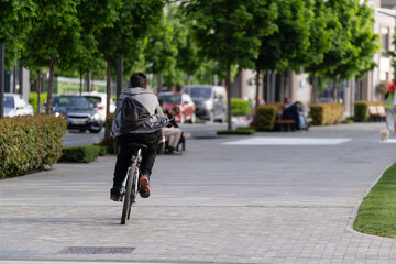 Cyclist rides a bicycle