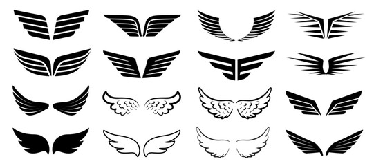 Angel wings set icons. Collection wing badges