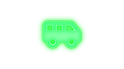 Van shuttle icon green color glowing neon on black background