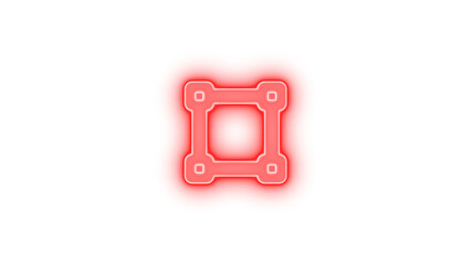 Vector square icon red color glowing neon on black background