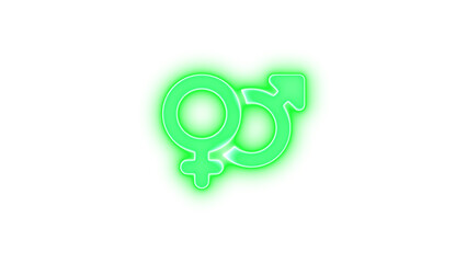 Venus mars icon green color glowing neon on black background