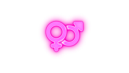 Venus mars icon pink color glowing neon on black background