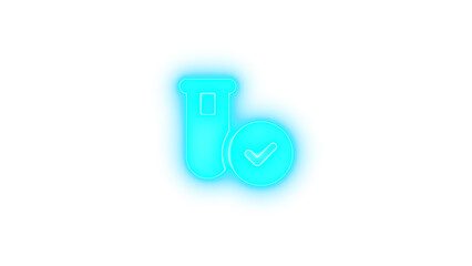 Vial circle check icon cyan color glowing neon on black background