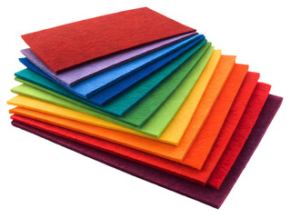 Fototapeta premium Felt sheets PNG isolated on white transparent background, colorful fabric material for DIY craft, sewing, school projects, handmade decor, patchwork, textile art, social media post, 4K download