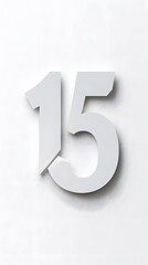 15. The number 15 on a smooth white background, clean and modern, in a simple sans-serif font