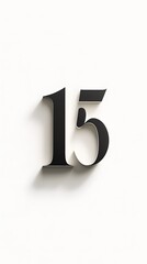 15. The number 15 on a smooth white background, clean and modern, in a simple sans-serif font