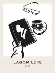 Minimalist Lifestyle Illustration – Lagom Life Concept with Modern Line Art