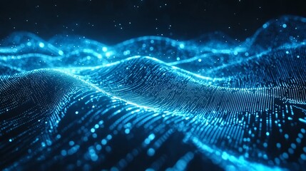 Abstract Blue Digital Wave Particle Flow Background Technology Data Network Concept