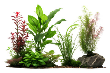 Freshwater aquarium plants PNG isolated on white transparent background, tropical aquatic foliage cut out design for 2025, high-quality 4K download, natural green decor for web, banner, social media