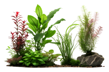 Freshwater aquarium plants PNG isolated on white transparent background, tropical aquatic foliage cut out design for 2025, high-quality 4K download, natural green decor for web, banner, social media