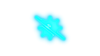 Virus slash icon cyan color glowing neon on black background