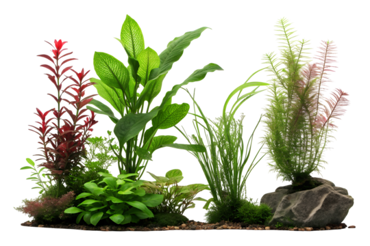 Freshwater aquarium plants PNG isolated on white transparent background, tropical aquatic foliage cut out design for 2025, high-quality 4K download, natural green decor for web, banner, social media