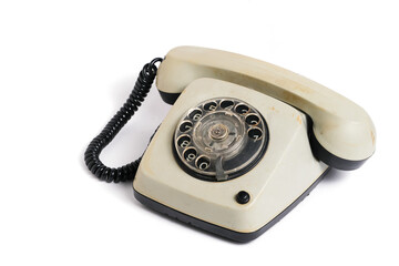 Old vintage telephone isolated on white background. Retro telephone isolated on white background.