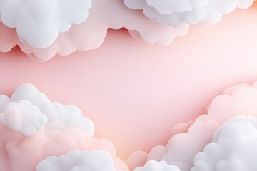 Obraz premium Pink and white fluffy clouds framing empty space background