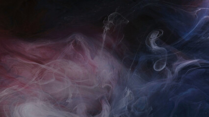 Cloud floating. Mist texture. Defocused red blue color glowing splashes ink haze smoke fume on...