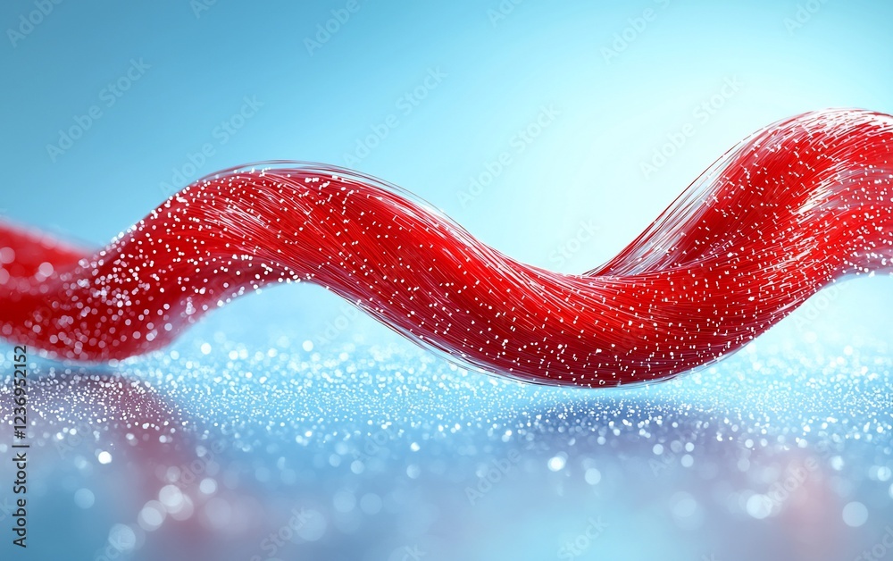 Poster abstract red liquid flowing with bubbles.