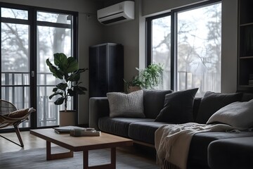 Fototapeta premium Modern living room interior design in pastel neutral colours 