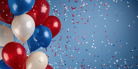 Festive celebration with red, white, and blue balloons and confetti for a patriotic holiday design