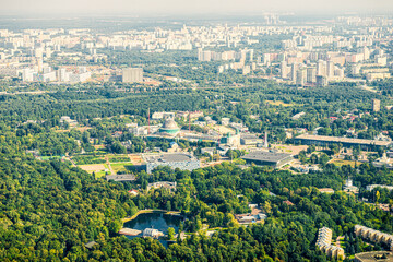 The All-Russian Exhibition Center and the Botanical Garden from a height. Moscow