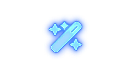 Wand magic sparkles icon blue color glowing neon on black background