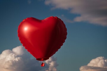 Obraz premium red heart shaped balloons Floating in the air with clouds in the background.