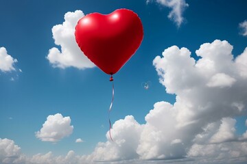 Fototapeta premium red heart shaped balloons Floating in the air with clouds in the background.